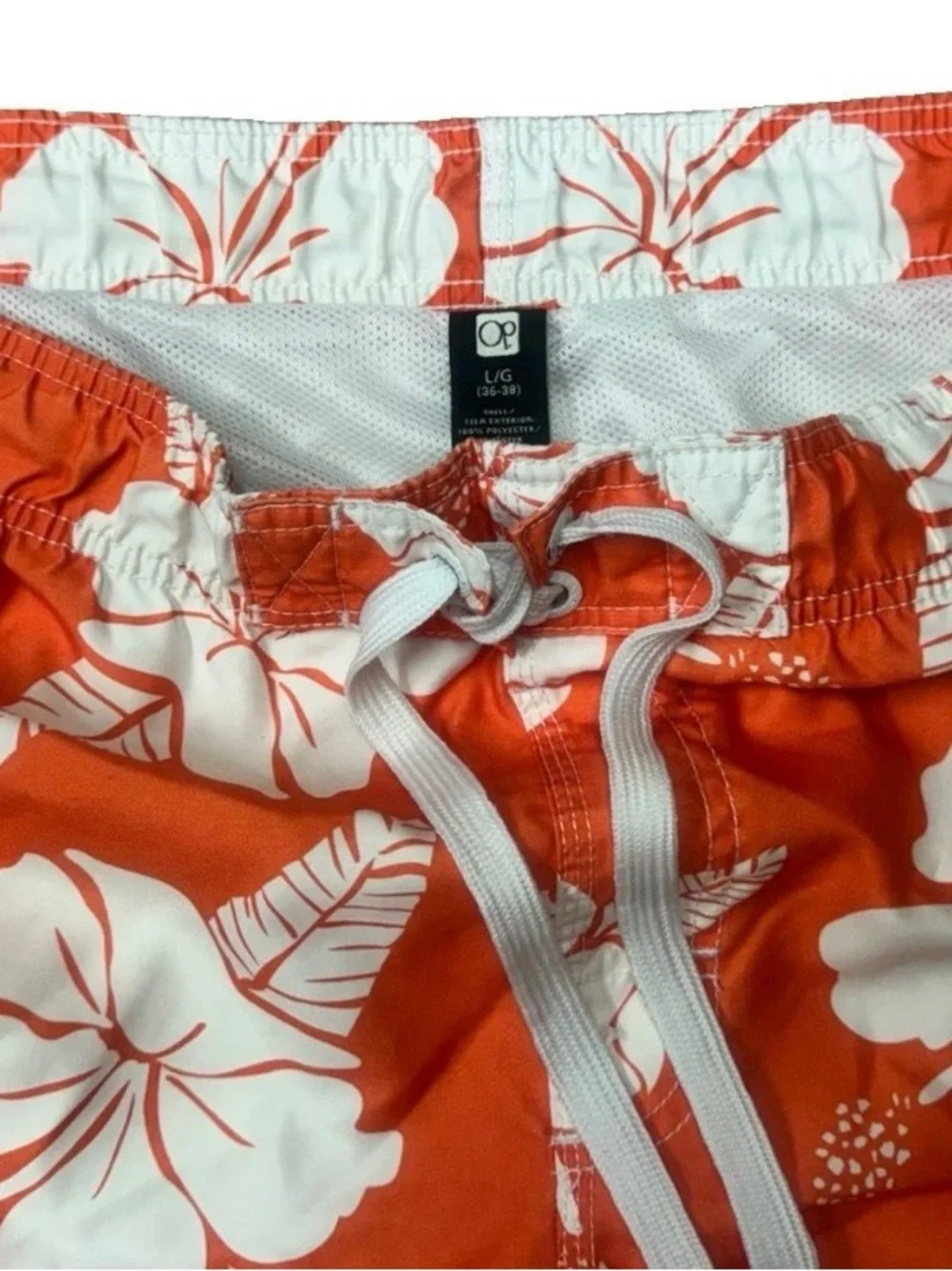 OP Orange Swim Shorts with White Hibiscus Sz L